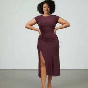 Euc Reformation Frasier Midi High Slit Burgundy Dress 14